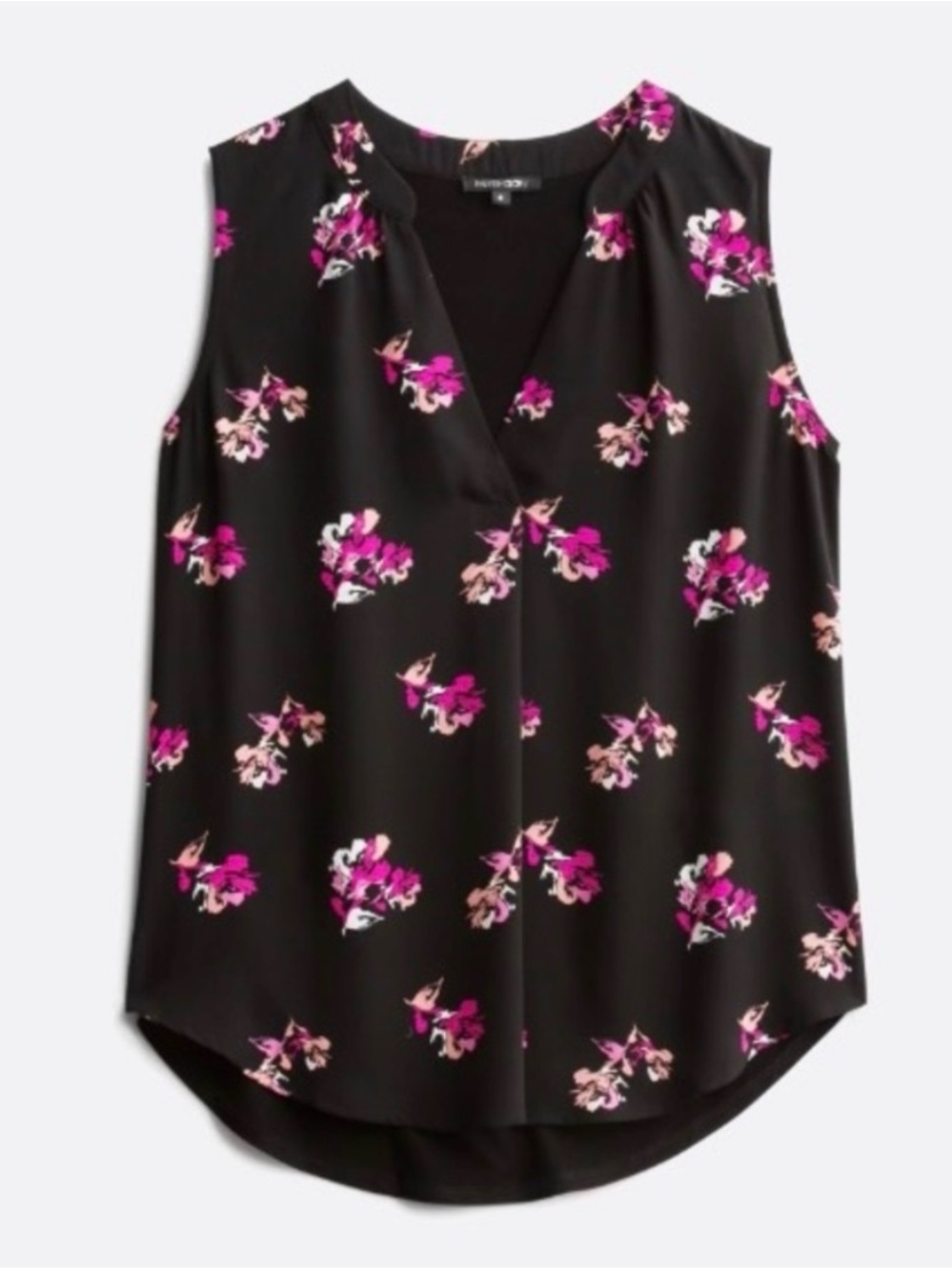Papermoon Black Sleeveless Floral V-Neck Cami with Pink Accents